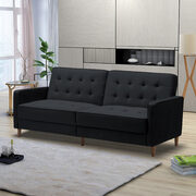 Square arms modern black velvet upholstered sofa bed