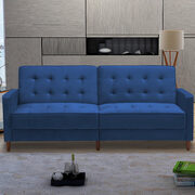 Square arms modern blue velvet upholstered sofa bed