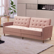 Square arms modern pink velvet upholstered sofa bed