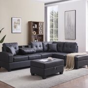 Black pu sectional 3-seaters sofa with reversible chaise