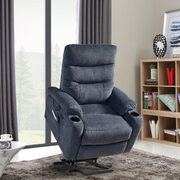 Dark gray fabric electric power lift recliner chair with massage and usb charge ports main photo