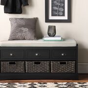 Black wood storage bench with 3 drawers and 3 baskets main photo