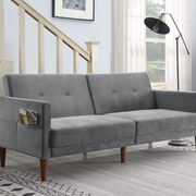 Gray velvet upholstered modern convertible folding futon sofa bed main photo