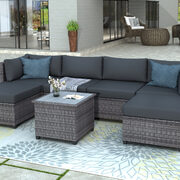Ustyle 7 piece rattan sectional seating group with cushions, outdoor ratten sofa main photo