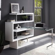 Clear glass top and white/ chrome finish writing desk with shelf main photo