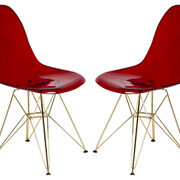 Transparent red plastic seat and chrome legs dining chair/ set of 2 main photo