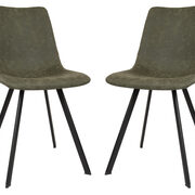 Olive green leather dining chair with black metal legs/ set of 2 main photo