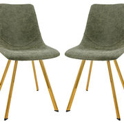 Olive green leather dining chair with gold metal legs/ set of 2 main photo