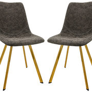 Gray leather dining chair with gold metal legs/ set of 2 main photo