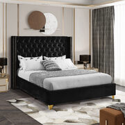 Modern gold legs / nailheads black velvet bed main photo