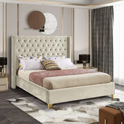 Modern gold legs / nailheads cream velvet bed main photo