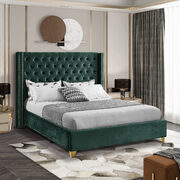 Modern gold legs / nailheads green velvet bed main photo