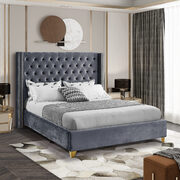 Modern gold legs / nailheads gray velvet bed main photo