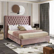 Modern gold legs / nailheads pink velvet bed main photo