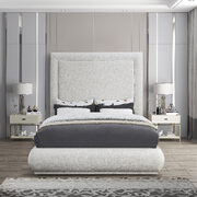 Textured cream linen fabric king bed in modern style