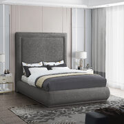 Textured gray linen fabric bed in modern style