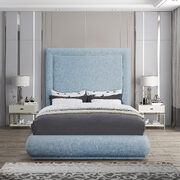 Textured sky blue linen fabric king bed in modern style