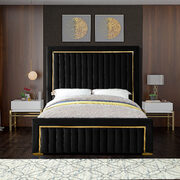 Gold trim high headboard velvet upholstery king bed main photo