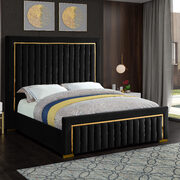 Gold trim high headboard velvet upholstery bed main photo