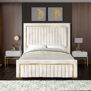 Gold trim high headboard velvet upholstery king bed main photo