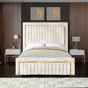 Gold trim high headboard velvet upholstery king bed