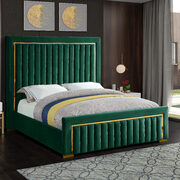 Gold trim high headboard velvet upholstery bed main photo