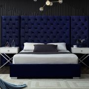 Contemporary navy king bed w/ side panels in tufted style