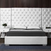 Contemporary white king bed w/ side panels in tufted style