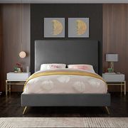 Gray velvet casual style king bed w/ gold & silver legs main photo