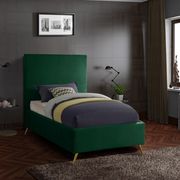 Green velvet casual style twin bed w/ gold & silver legs main photo