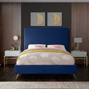 Navy velvet casual style king bed w/ gold & silver legs main photo