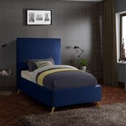 Navy velvet casual style twin bed w/ gold & silver legs