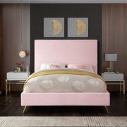 Pink velvet casual style king bed w/ gold & silver legs main photo