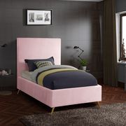 Pink velvet casual style twin bed w/ gold & silver legs main photo