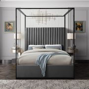 Contemporary velvet canopy king bed in gray main photo