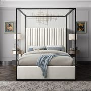 Contemporary velvet canopy king bed in cream main photo