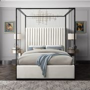 Contemporary velvet canopy king bed in cream