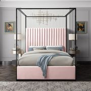 Contemporary velvet canopy king bed in pink main photo