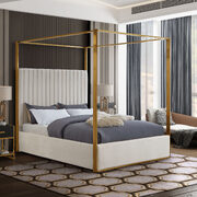 Cream channel tufted brushed brass canopy bed
