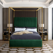 Green channel tufted brushed brass canopy king bed