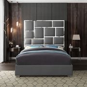 Chrome metal / gray leather designer king bed main photo