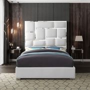 Chrome metal / white leather designer king bed main photo