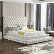 Cream velvet tiered design tufted contemporary bed main photo