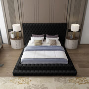 Black velvet tiered design tufted contemporary king bed main photo
