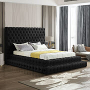 Black velvet tiered design tufted contemporary bed main photo