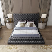 Gray velvet tiered design tufted contemporary king bed main photo