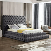 Gray velvet tiered design tufted contemporary bed main photo