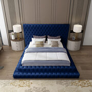 Navy velvet tiered design tufted contemporary king bed main photo