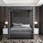 Tufted gray velvet stylish canopy king size bed
