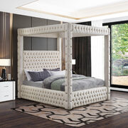 Tufted cream velvet stylish canopy bed